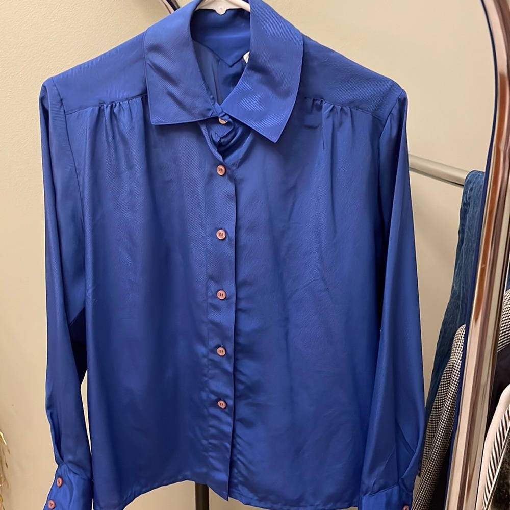 Vintage Oscar de la Renta blue blouse size 8
